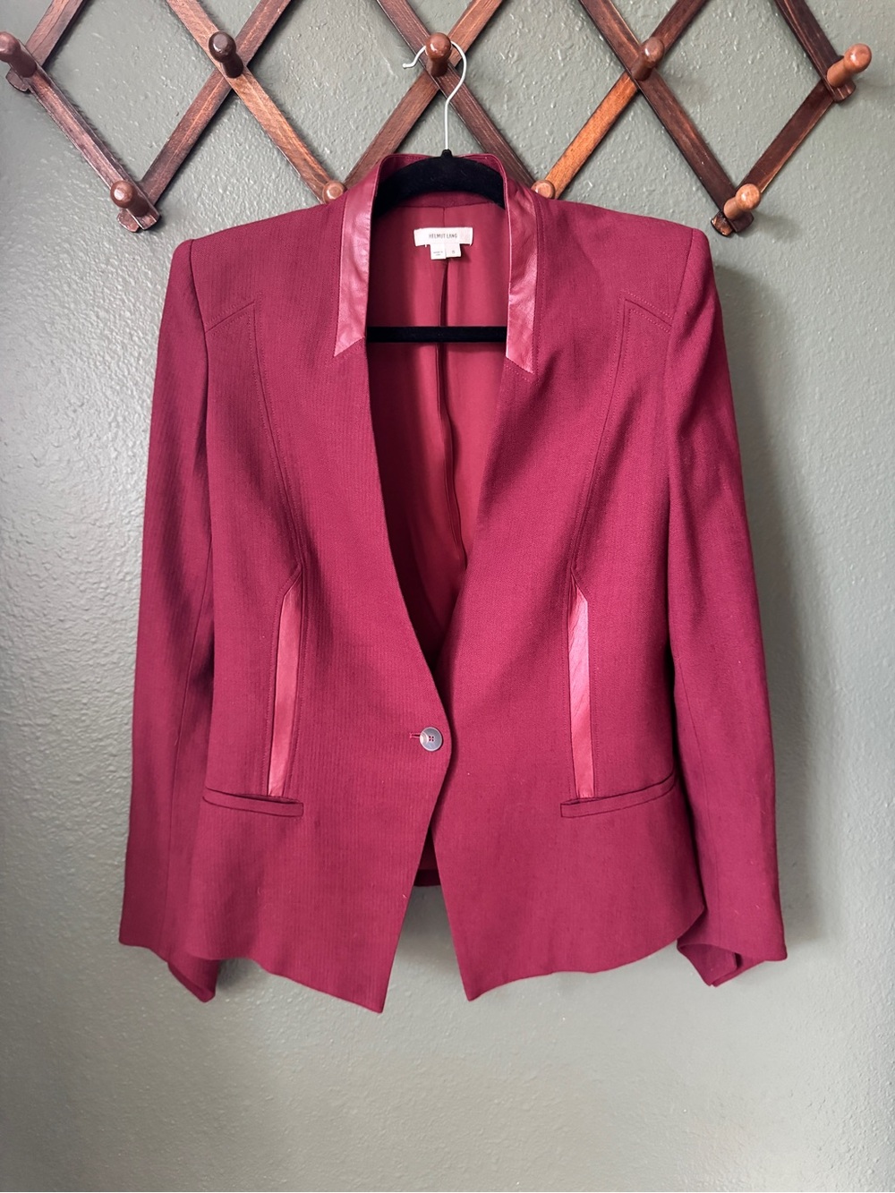 Helmut Lang Wine Red Blazer with Satin Trim